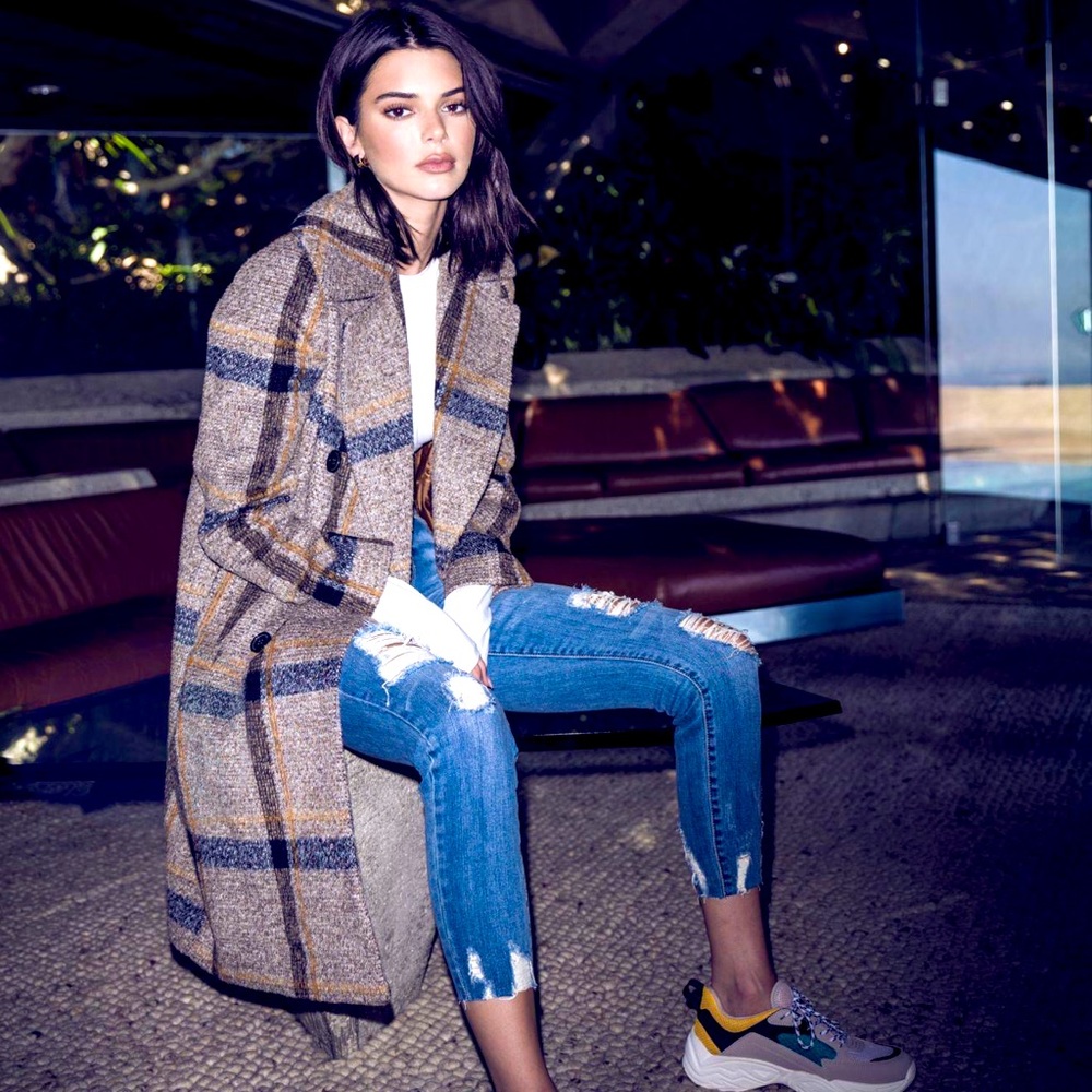 Kendall + Kylie Double Breasted Plaid Coat NWOT
